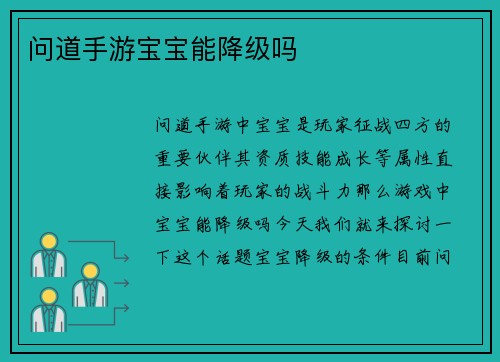 问道手游宝宝能降级吗